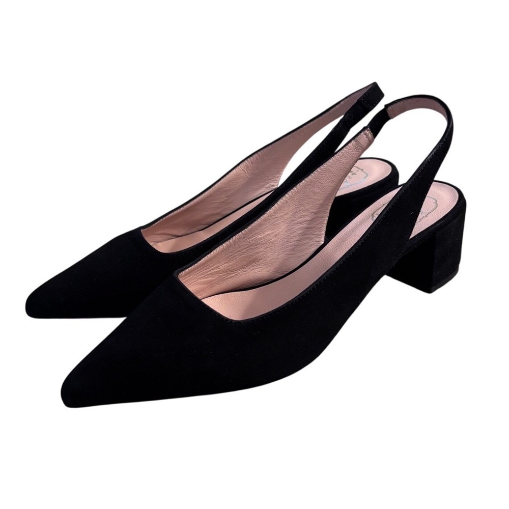 Emerson Fry‎ Lou Black Suede Slingback Block Heel Pointed Toe Pumps Portugal 9